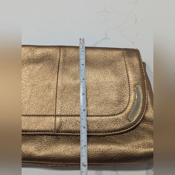 B Makowsky Gold buttery soft Leather Clutch Bag chain handle leopard lining New - Picture 13 of 13
